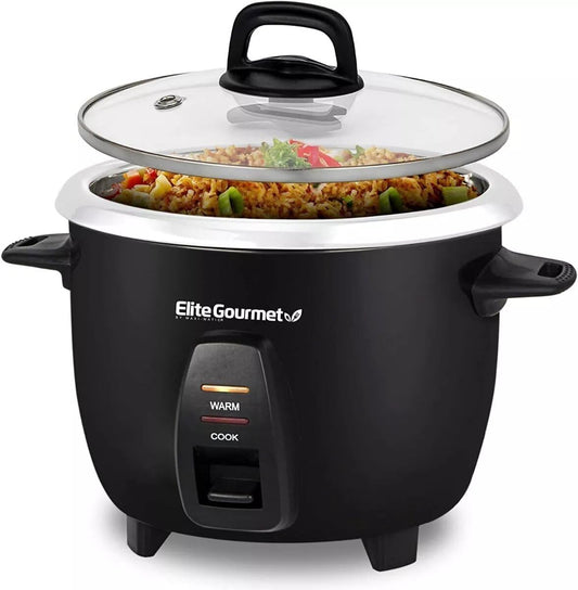 Elite Gourmet Maxi-Matic Electric Rice Cooker with Stainless Steel Inner Pot Makes Soups, Stews, Porridge's, Grains and Cereals, 10 cups cooked (5 Cups uncooked), Black, ERC-2010B