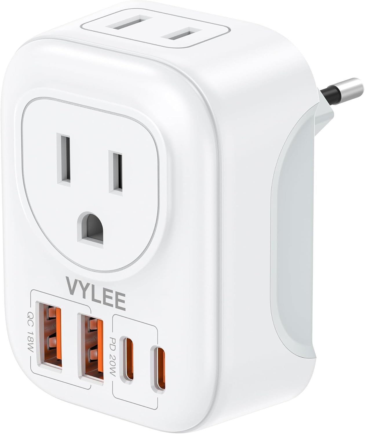 2 Pack European Travel Plug Adapter, VYLEE International Travel Adapter with 2 Outlets 4 USB Ports(2 USB C), 6 in 1 Type C Travel Essentials Charger for US to Most of Europe EU Italy Spain France