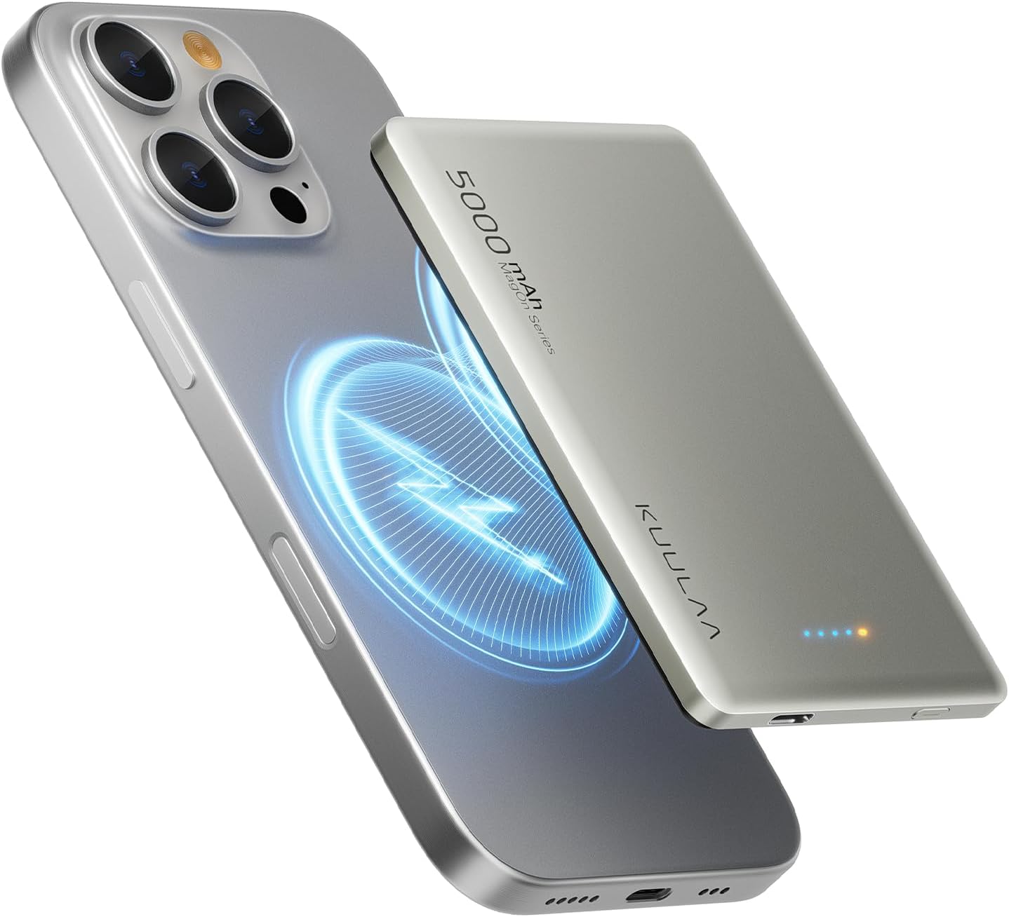 Kuulaa Power Bank 5000mAh 20W, Magnetic Wireless Power Bank 0.3in Ultra Slim Portable Magsafe Charger Compatible with iPhone 15/14 /13/12 Serie - Titanium