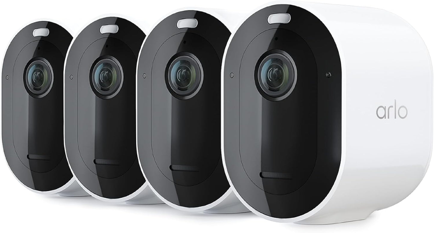 Arlo Pro 5S Spotlight Security Camera 2K HDR | Outdoor | Wire-Free with Spotlight | Dual-Band Wi-Fi Connects to The Strongest Network | 12X Zoom, 2-Way Audio, Color Night Vision, White, 4 Cameras