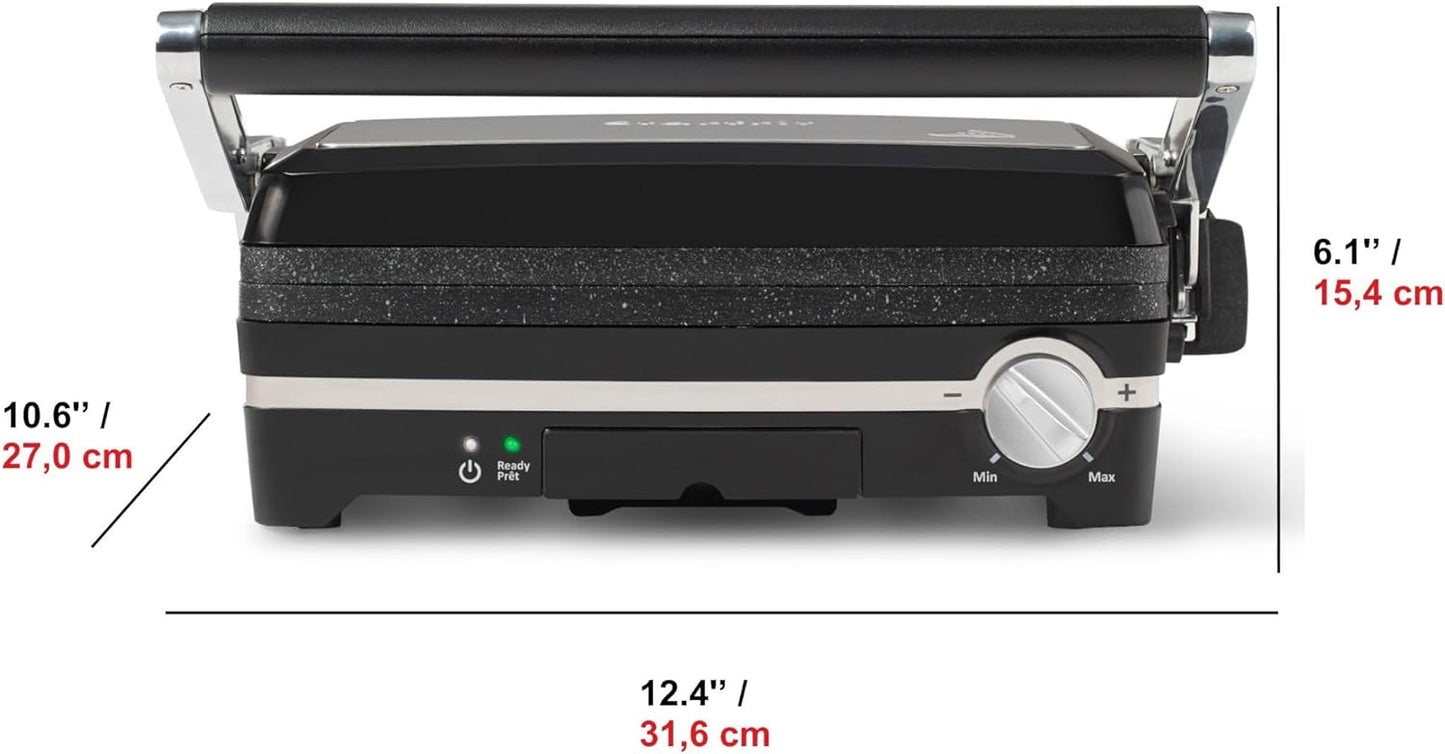 Starfrit The Rock Panini Press - Rock.Tec Non-Stick Reversible Plate - Opens 180 Degrees - Adjustable Temperate Control