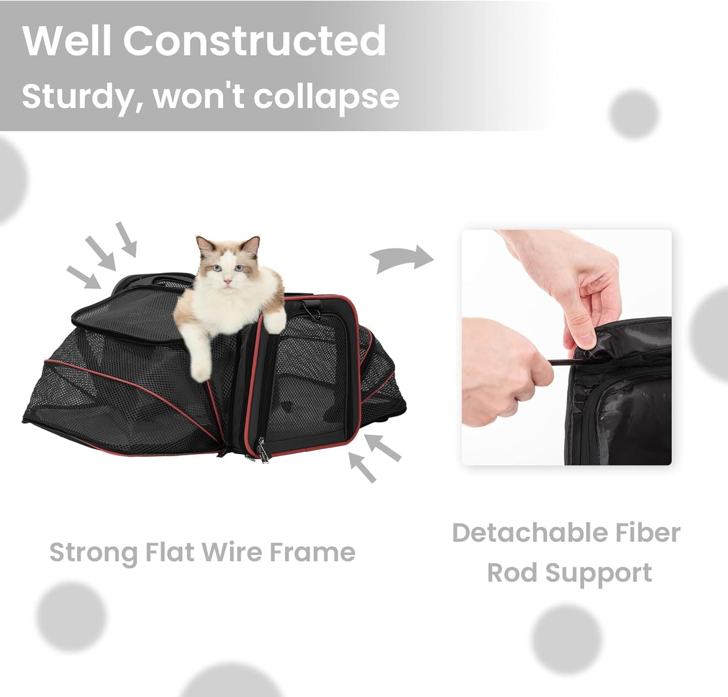 Petsfit Expandable Cat Dog Carrier Airline Approved, 17" L x 11" W x 11" H Soft-Sided Portable Pet Travel Carrier for Kitten, Puppy, Removable Soft Plush Mat and Pockets, Auto-Locking Zippers