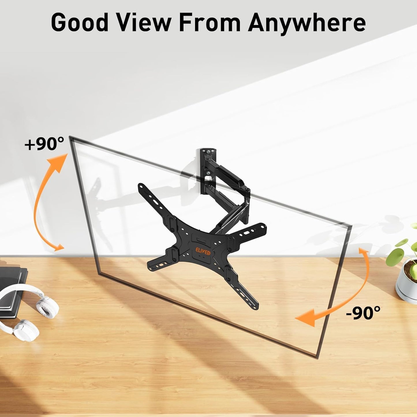 ELIVED UL Listed TV Wall Mount for Most 26-60 Inch TVs, Swivel and Tilt Full Motion TV Mount with Single Stud Perfect Center Design, Wall Mount TV Bracket Max VESA 400x400mm, Holds up to 88 lbs.