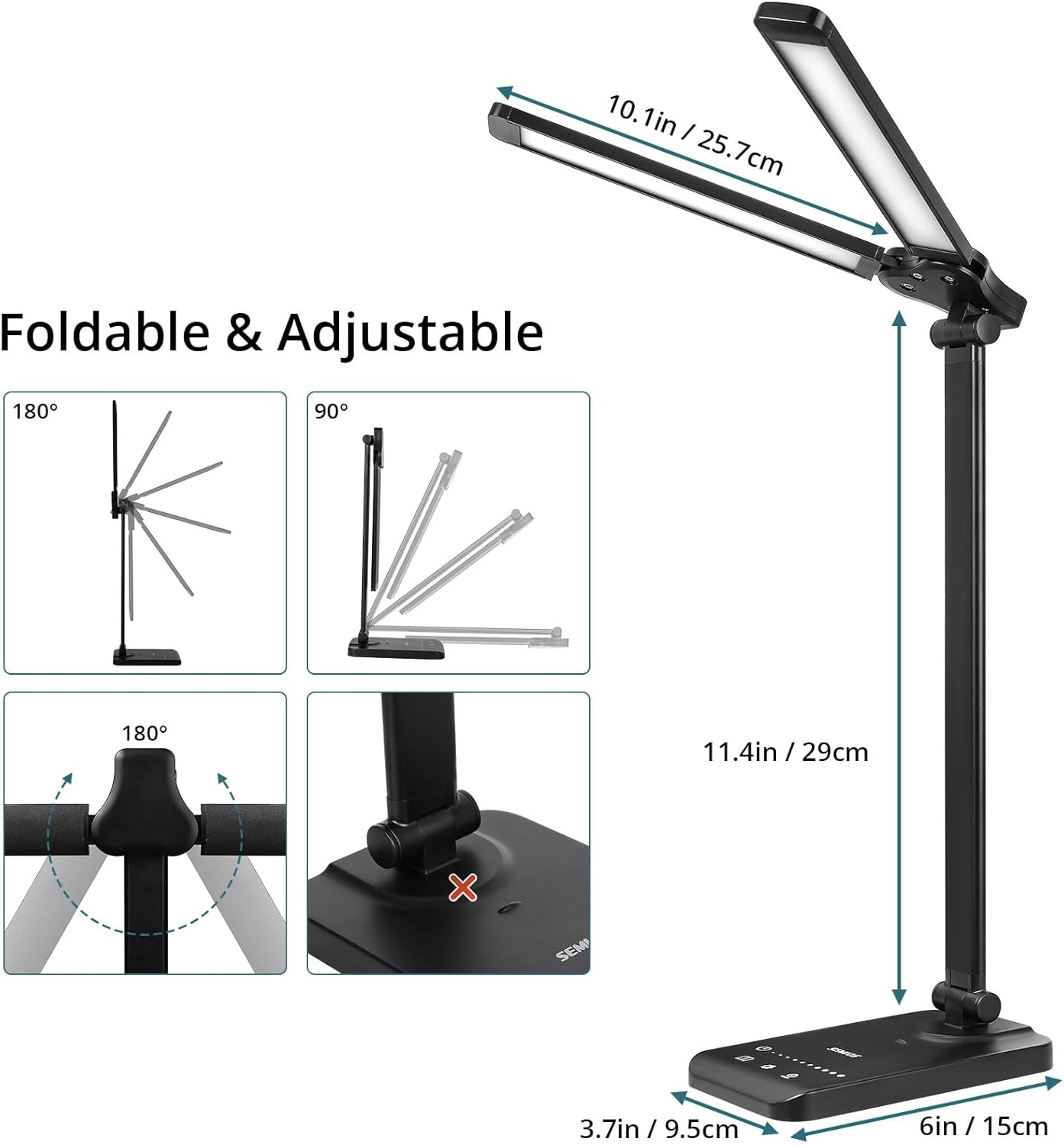 Semlos LED Desk Lamp for Home Office, Eye-Caring Table Light, 25 Lighting Modes, 45 Min Auto Timer, Touch Control, Dimmable, White