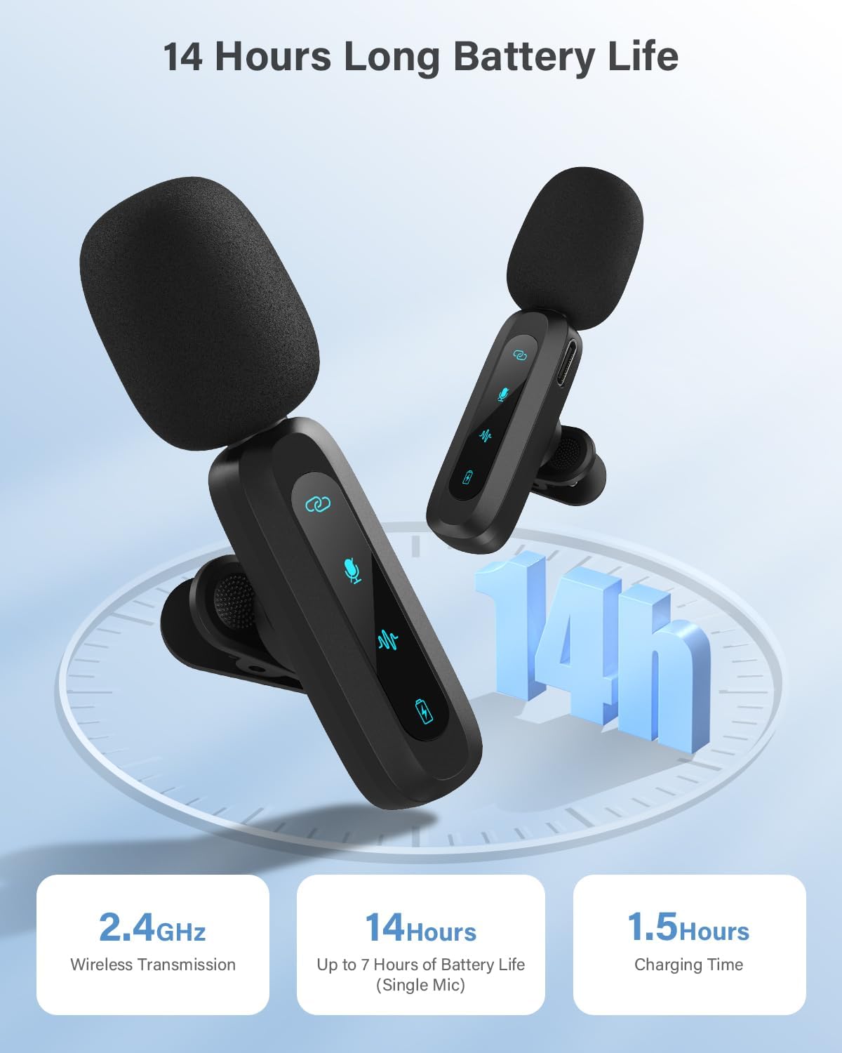 Wireless Lavalier Microphone for iPhone, iPad, Android Phone,2-Pack Mini Microphone with Noise Reduction, Auto Pairing and Mute & Reverb for Vlogging, Video Recording, TikTok, YouTube - Plug & Play