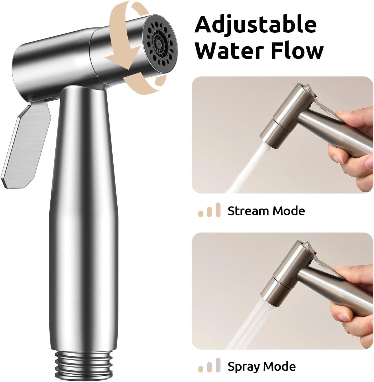 Arofa Handheld Bidet Sprayer for Toilet-Adjustable Water Pressure Control with Bidet Hose for Feminine Wash, Stainless Steel Brushed Nickel Cloth Diaper Bidet Toilet Sprayer for Baby Wash