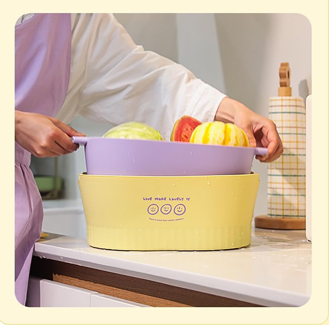 Kitchen Washbas Food Strainer Drain Basket Rotating Drainer Double-Layer Basin Vegetable Fruit Washing Strainer