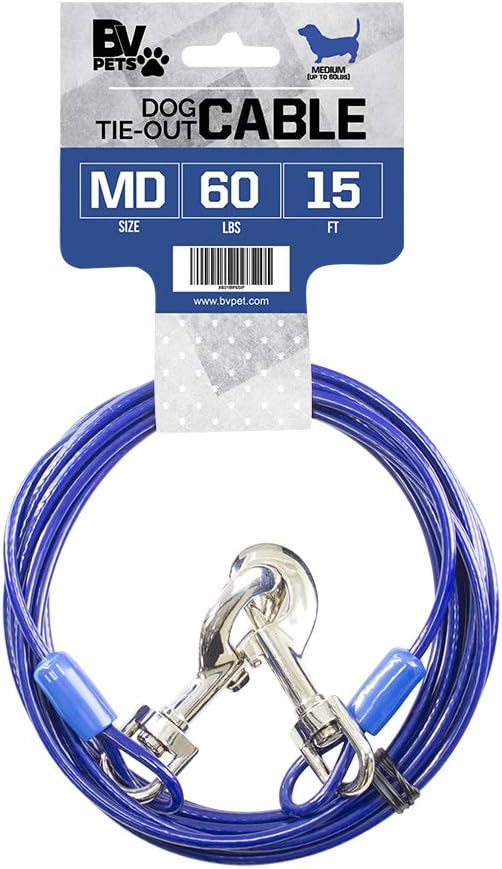 BV Pet Small Tie Out Cable for Dog up to 35 Pound, 25-Feet