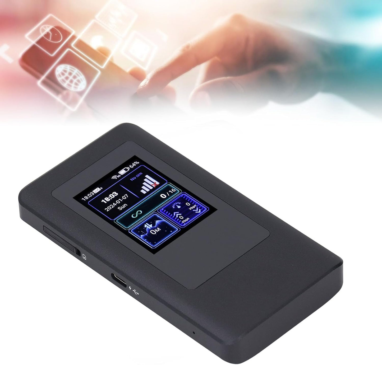5G Wif 6 Portable Hotspot, 2.4GHz 5.8GHz 2.4 Inch LCD Screen, 16 Devices Simultaneous Connection, IP54 Waterproof, 4000mAh Battery, Nano SIM Card Slot, for Travel