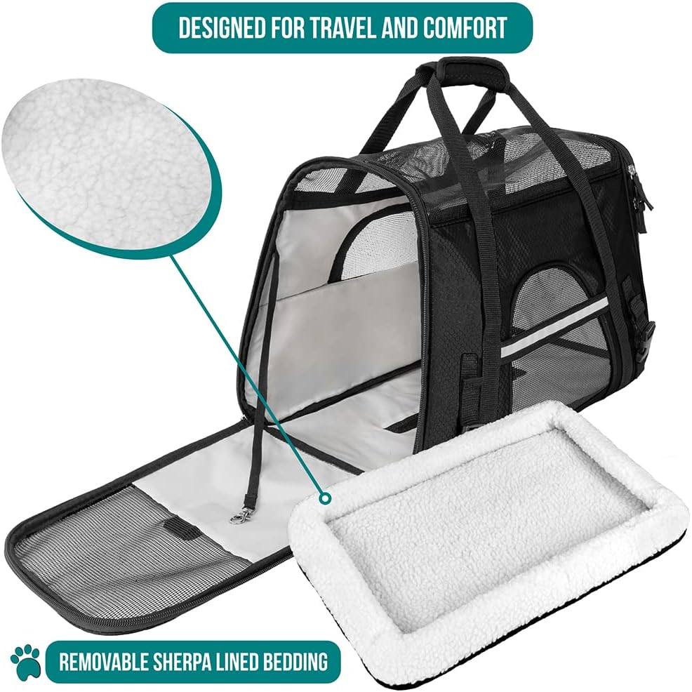 Premium Airline Approved Soft-Sided Pet Travel Carrier by PetAmi | Ventilated, Comfortable Design with Safety Features | Perfect For Plane or Car | Ideal for Small to Medium Sized Cats, Dogs, and Pets