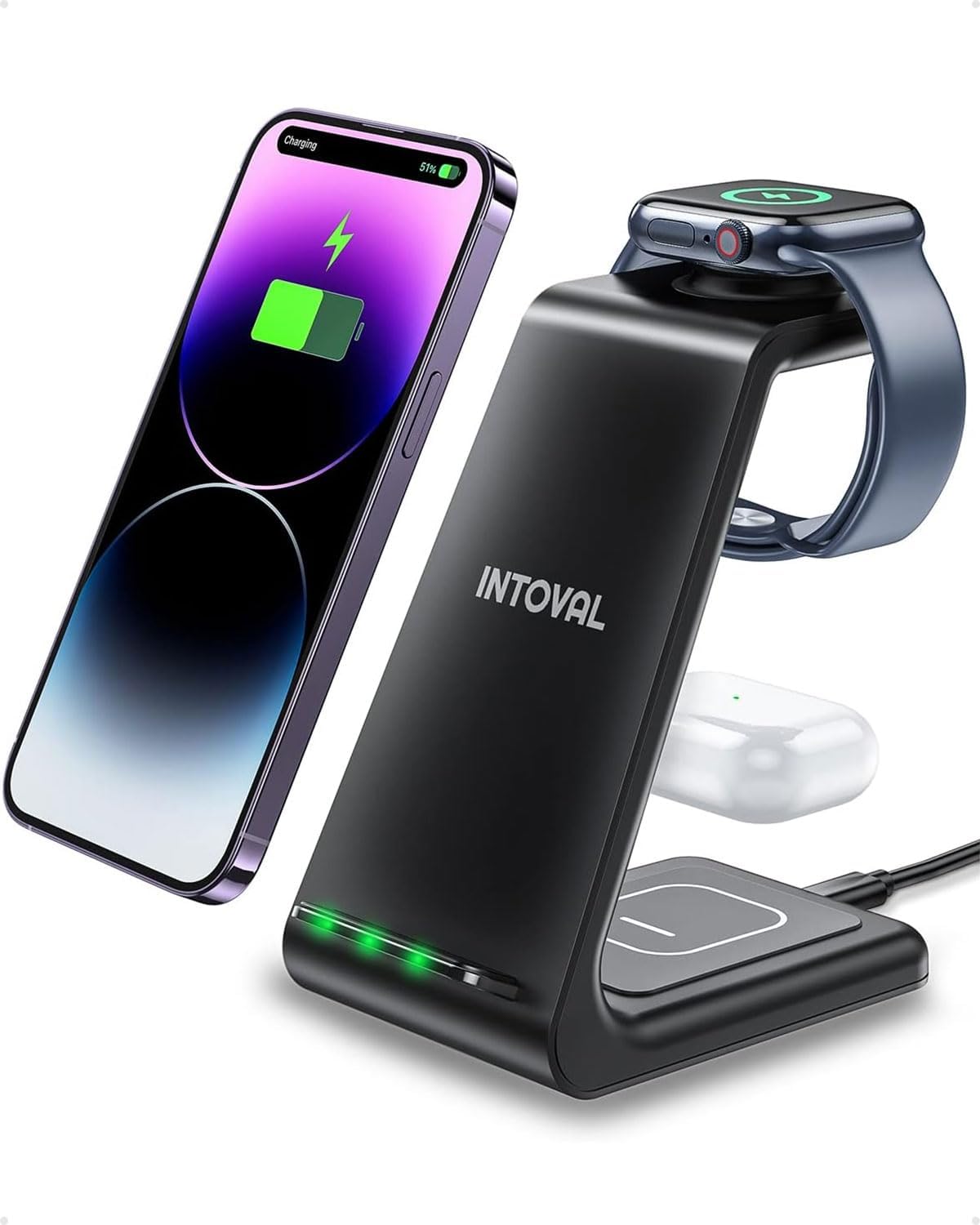 Intoval Wireless Charging Station,3 in 1 Charger for Apple iPhone/iWatch/Airpods,iPhone16,15,14,13,12,11 (Pro,Pro Max)/XS/XR/XS,iWatch10/9/8/Ultra2/1/7/6/SE/5/4/3/2,Airpods Pro2/Pro/3/4 (A3,Black)