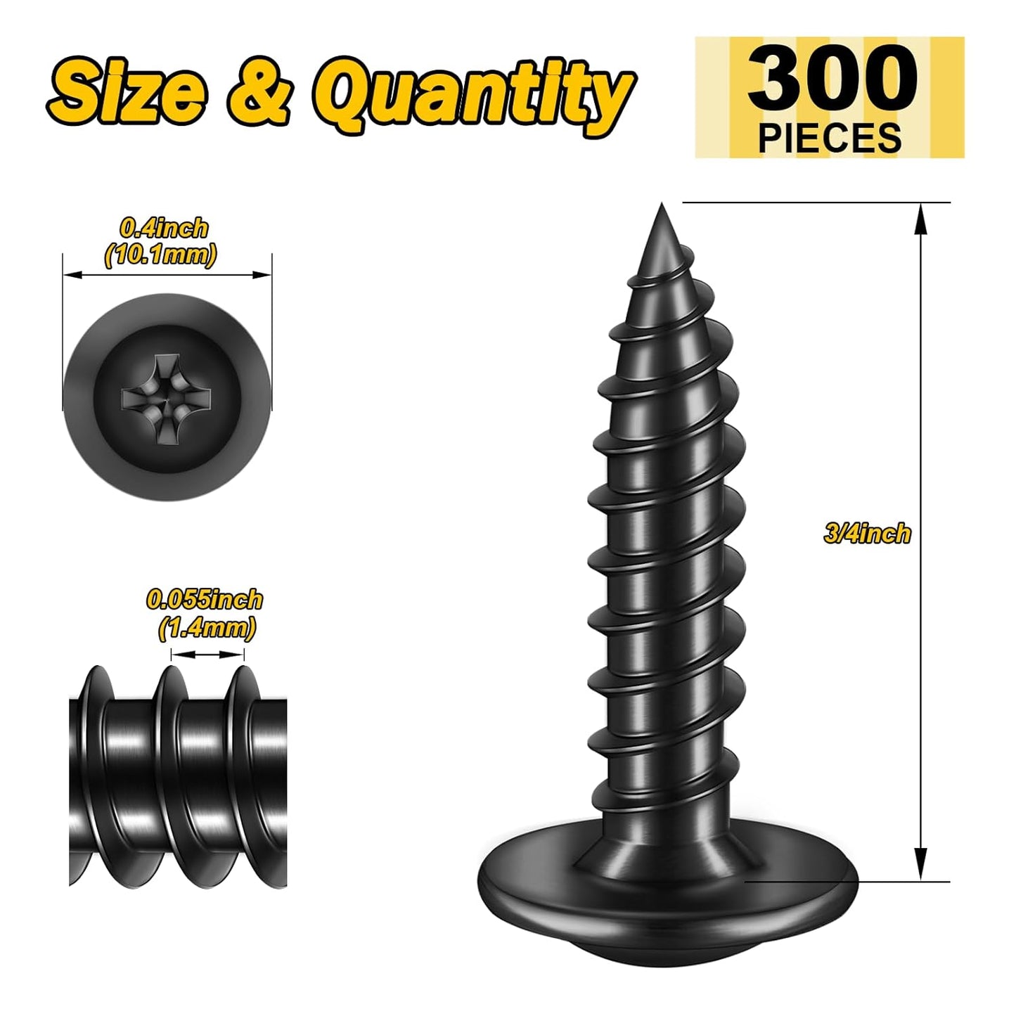 150Pcs #8 × 2" Black Screws for Wood, Phillips Truss Head Wood Screws, Quick Metal Self Tapping, Zinc Plated Steel, Truss Head Screws by Mywish