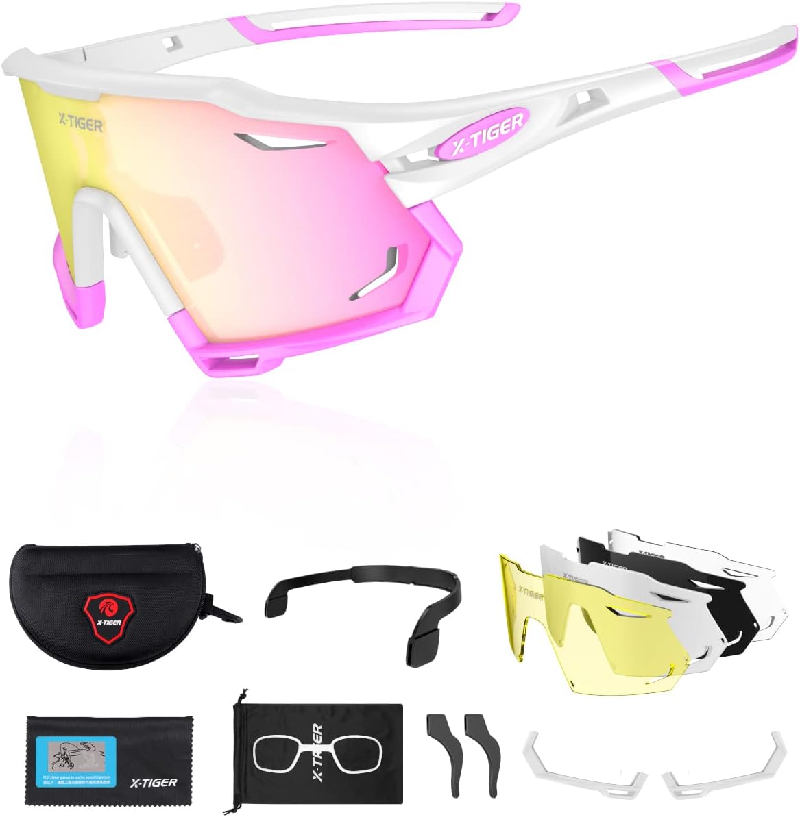 X-TIGER Polarized Cycling Glasses with 5 Interchangeable Lenses,MTB Biking Baseball Running Sports Sunglasses for Men Women