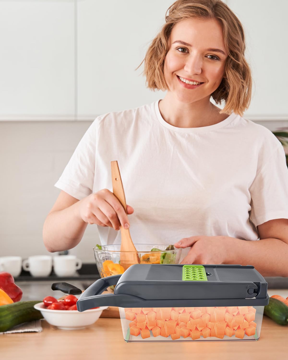 Vegetable Chopper for Kitchen, 26 in 1 Onion Chopper Slicer Dicer Potato Cutter Food Chopper Veggie Salad Maker Dicing Machine Potato Fruit Dicer with Container