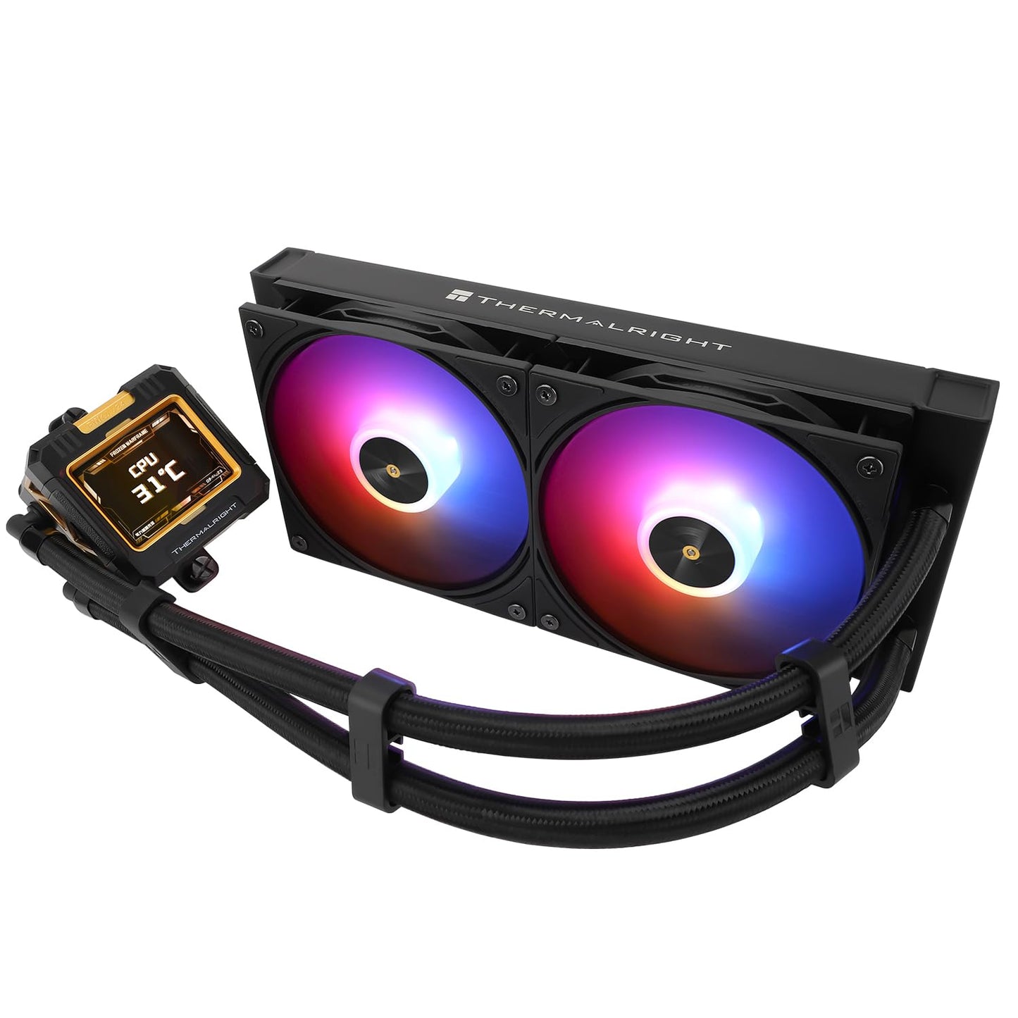 Thermalright FW 360 Black ARGB-360mm AIO CPU Liquid Cooler,IPS LCD Screen with 320 * 240 Resolution,for AM5/Intel LGA1700,‘2.4 inch’Magnet-Absorbent LCD Screen for Images -Black