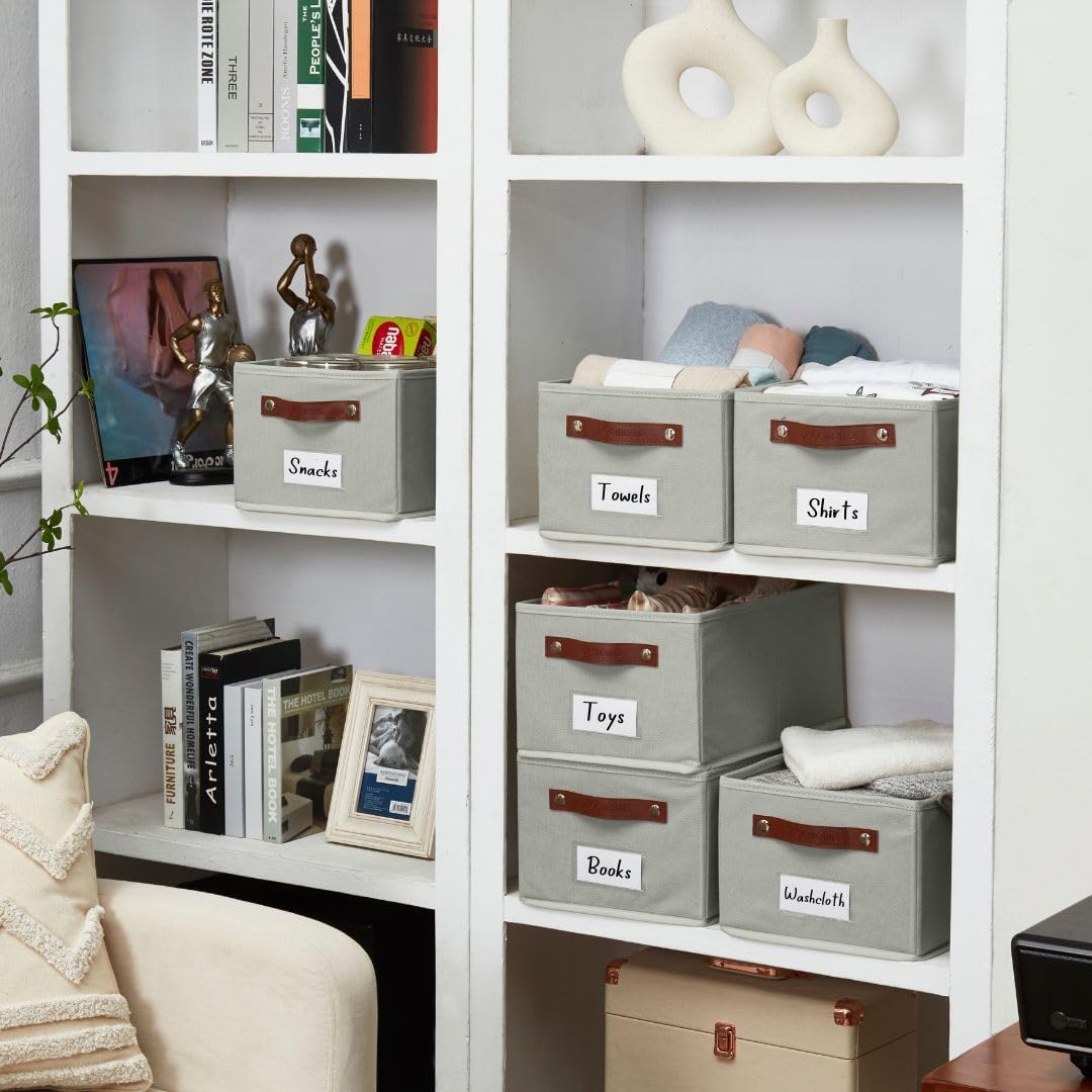 DECOMOMO Cube Storage Bin, Storage Cubes with Labels, Baskets for Shelves Kallax Linen Closet Organizers (Cube 10.5x11"/ 6pcs, Black)