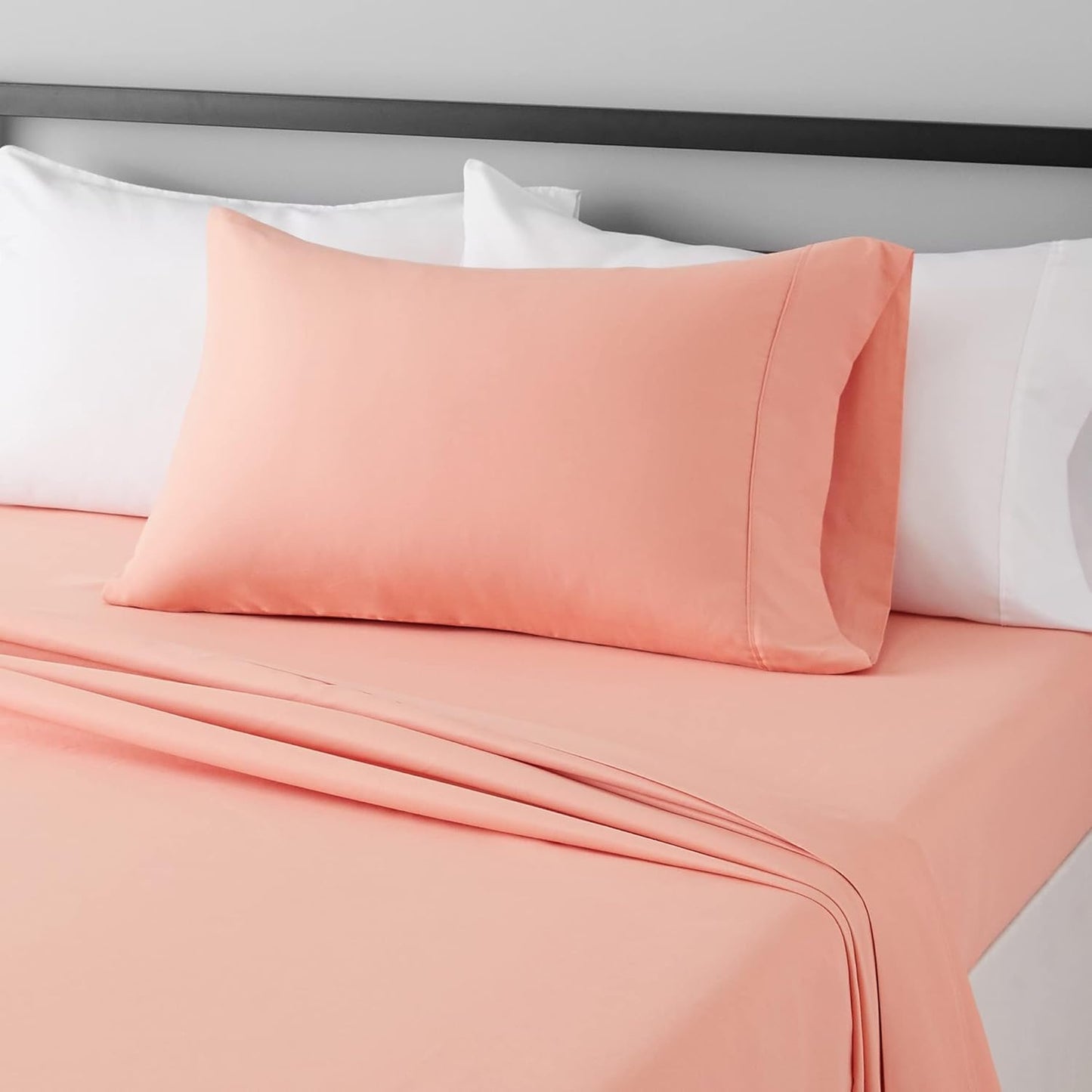 Amazon Basics Lightweight, Breathable Microfiber 4-Piece Bed Sheet Set with 14-Inch Deep Pockets, Full, Blush Pink, Solid