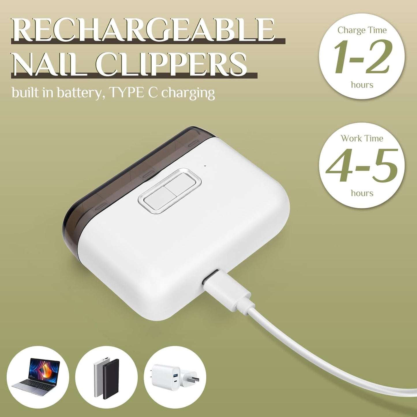 Automatic Electric Nail Clipper 2 in1 Fingernail Cutter and Polisher with LED Light 2 Polish Heads 2 Speeds A Nail Scraps Storage Rechargeable Safety Fingernail Trimmer for Baby Kids Elderly Nail Care