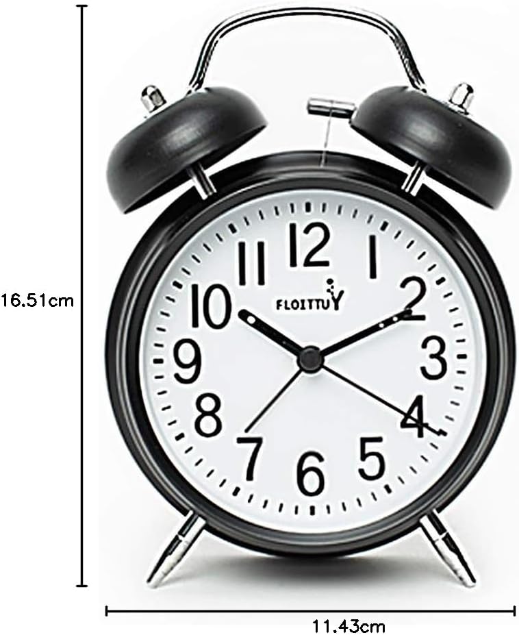 FLOITTUY (Loud Alarm for Deep Sleepers) 4'' Twin Bell Alarm Clock with Backlight for Bedroom and Home Decoration(Black)