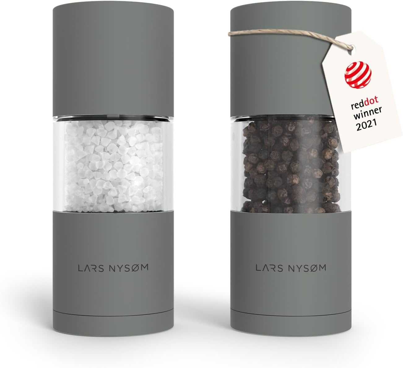LARS NYSØM Salt and Pepper Grinder Set I Salt and Pepper Mills with Adjustable Ceramic Grinder 2 Pieces I Manual Design Spice Mill Set (Carbon Black)