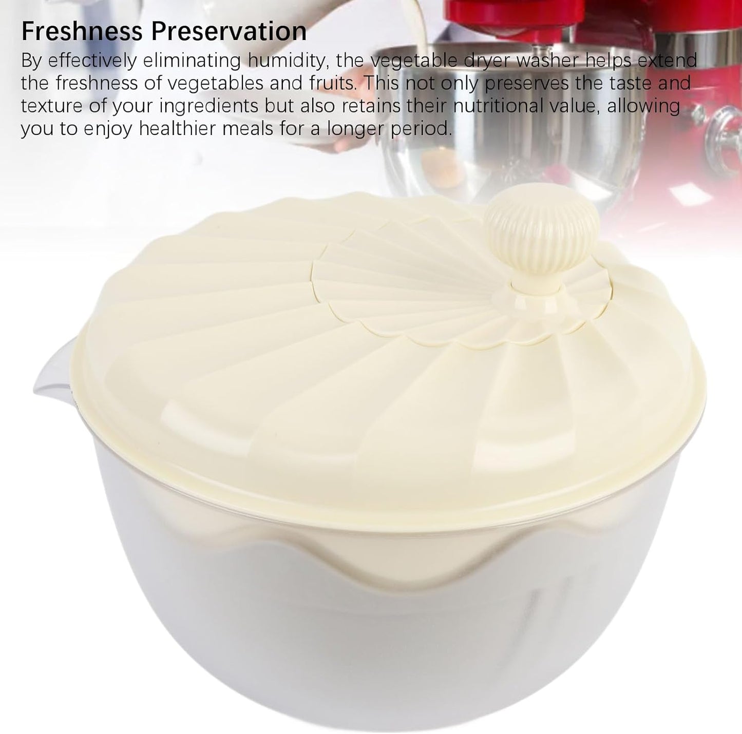 Salad Spinner, Efficient Lettuce Spinner Vegetables Fruits Wash Bowl Quick Drying Multifunctional Green Salad Dryer for Washing and Draining Greens, Fruits (Beige)