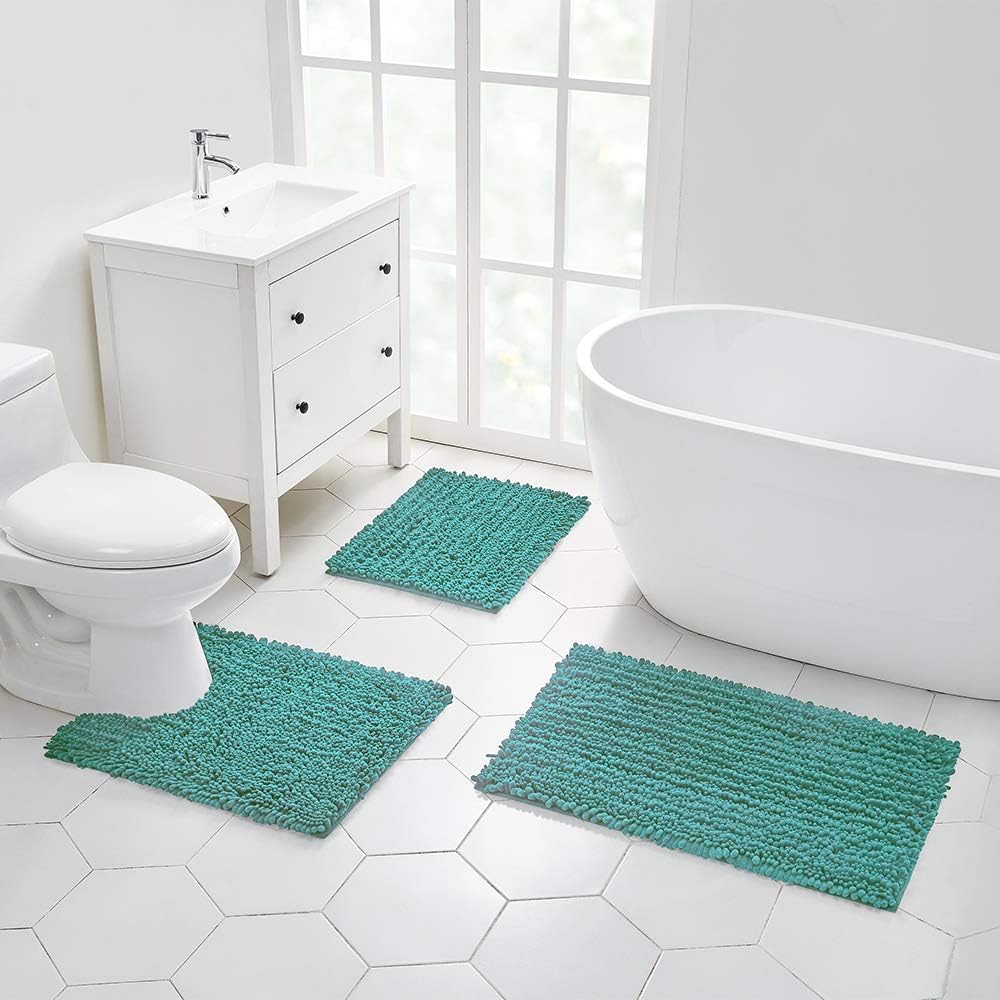 Walensee Bathroom Rug Non Slip Bath Mat (24x17 Inch Blush) Water Absorbent Super Soft Shaggy Chenille Machine Washable Dry Extra Thick Perfect Absorbant Best Small Plush Carpet for Shower Floor