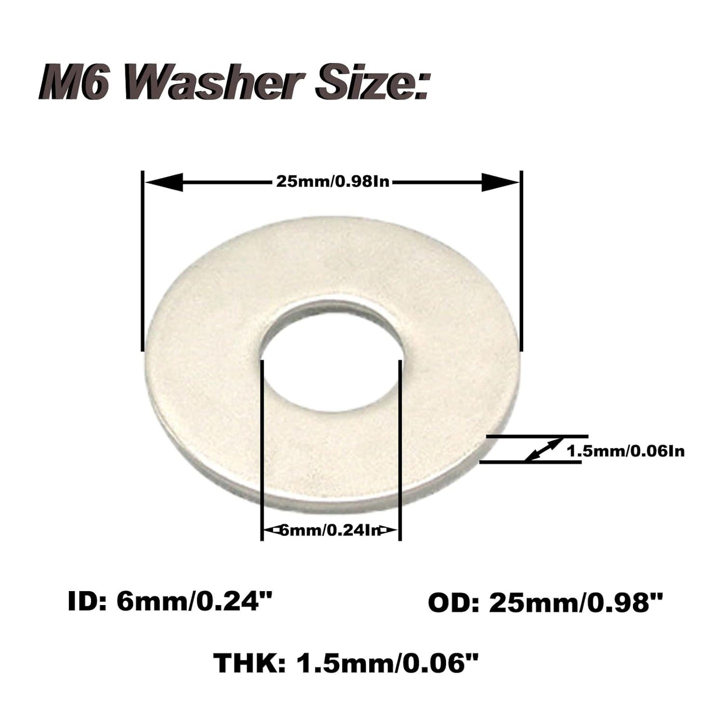 Fajoeda M6 Flat Washers 120Pcs M6 304 Stainless Steel Flat Washer for Bolts Screws, M6 x 12 mm x 1.5 mm