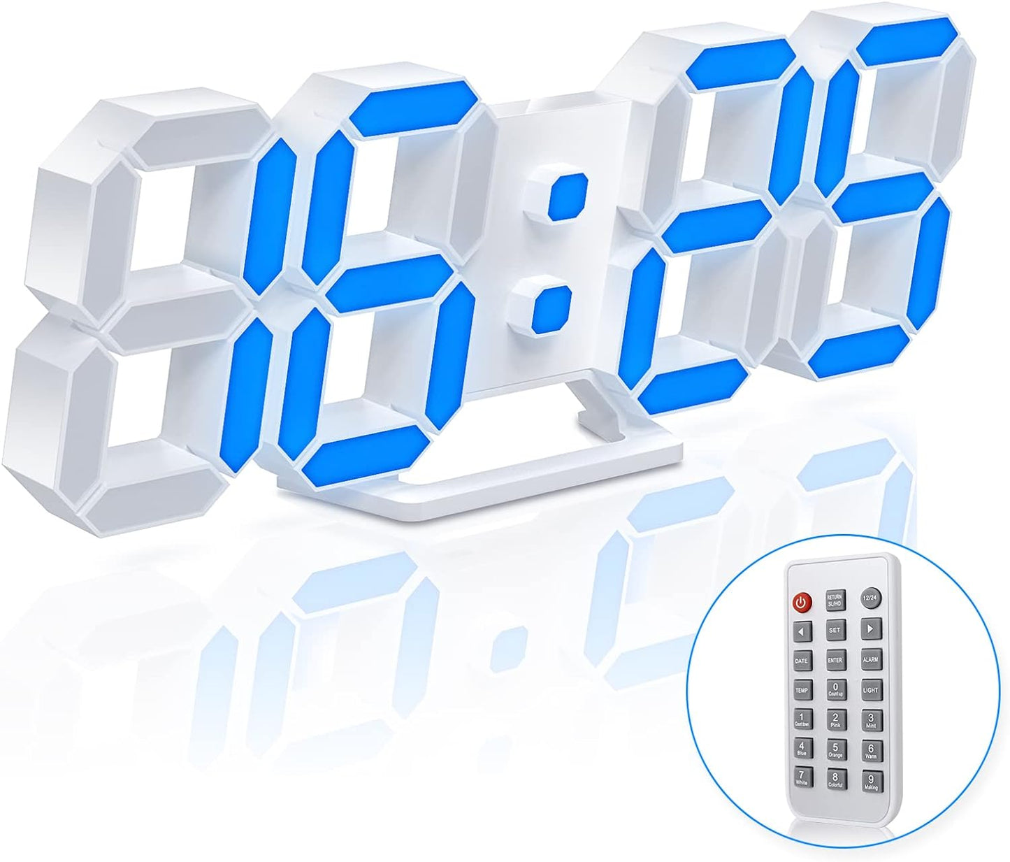 EDUP HOME 3D LED Wall Clock Desk Alarm Clock 7 Colors 9.7" with Remote Control, Digital Alarm Clock Adjustable Brightness Timer 12/24 Hr Time/Date/Temperature for Kid Bedroom/Kitchen/Office