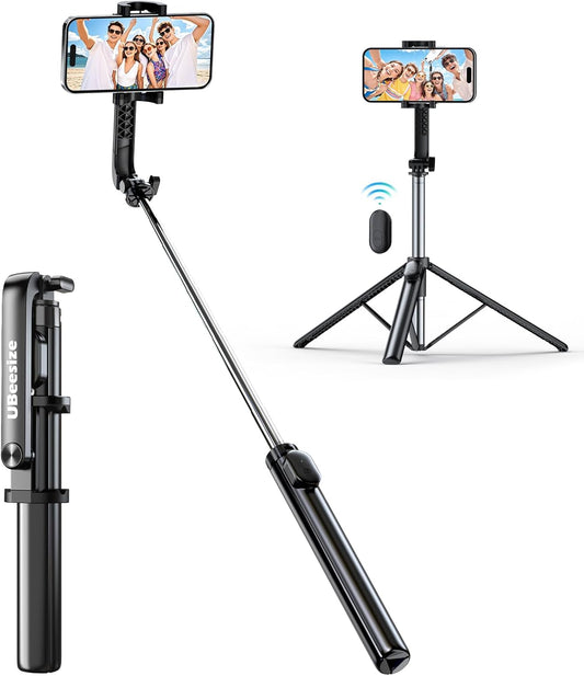 UBeesize 67" Selfie Stick Tripod - Extendable Travel Tripod with Wireless Remote Control and Phone Holder, Compatible with All Cell Phones, Ideal for Photography and Video, Black