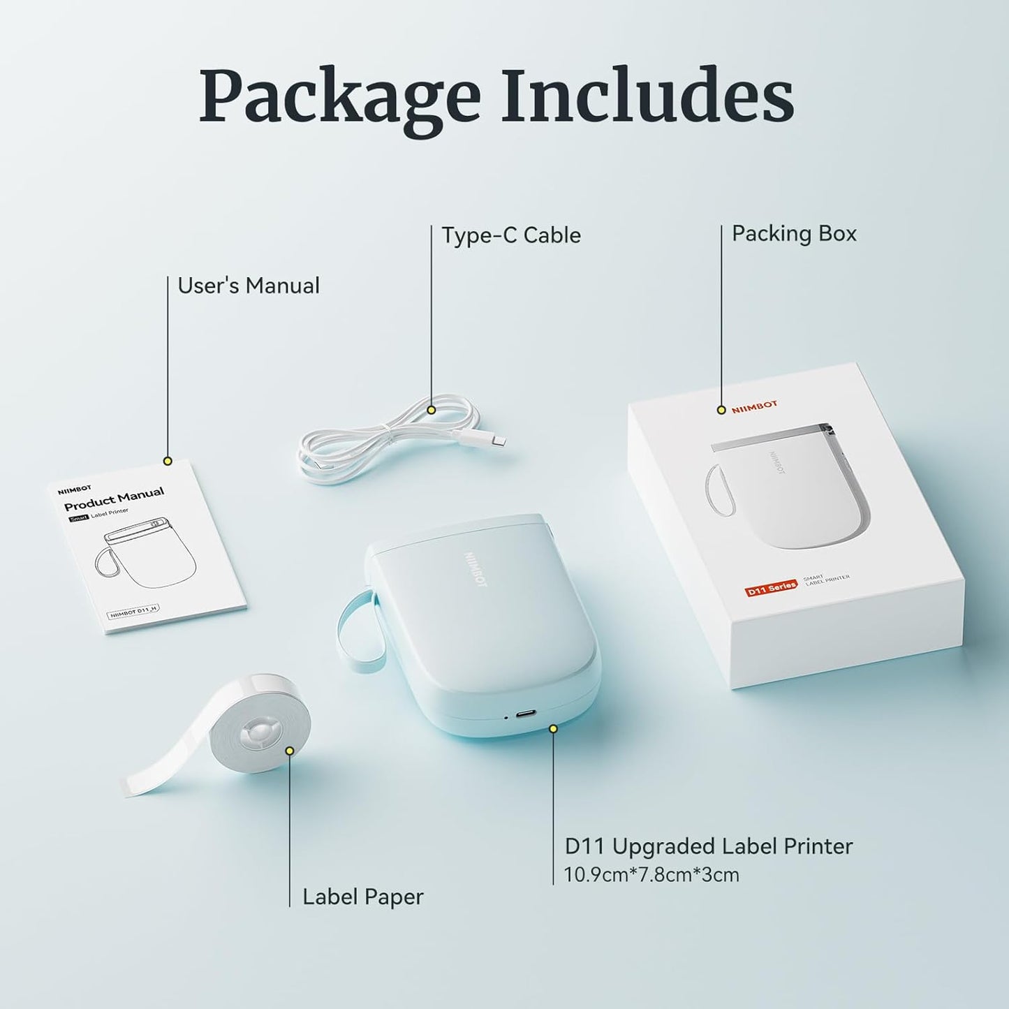 NIIMBOT D110 Mini Label Maker Machine with Tape(Pre-Cut Size 12x40mm), Portable Bluetooth Sticker Printer, Inkless Automatic Feeding One-Touch Custom Printing, Compatible with Phone Only