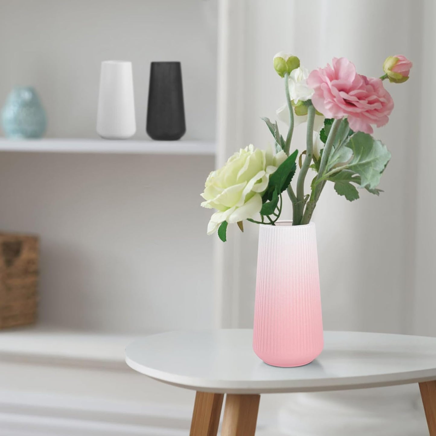 White Ceramic Vase, GUKJOB Small Cute Flower Vase for Pampas Grass, Home, Living Room, Dining Table, Farmhouse, Office Decor, Bedroom, Table, and Kitchen Shelf (White)