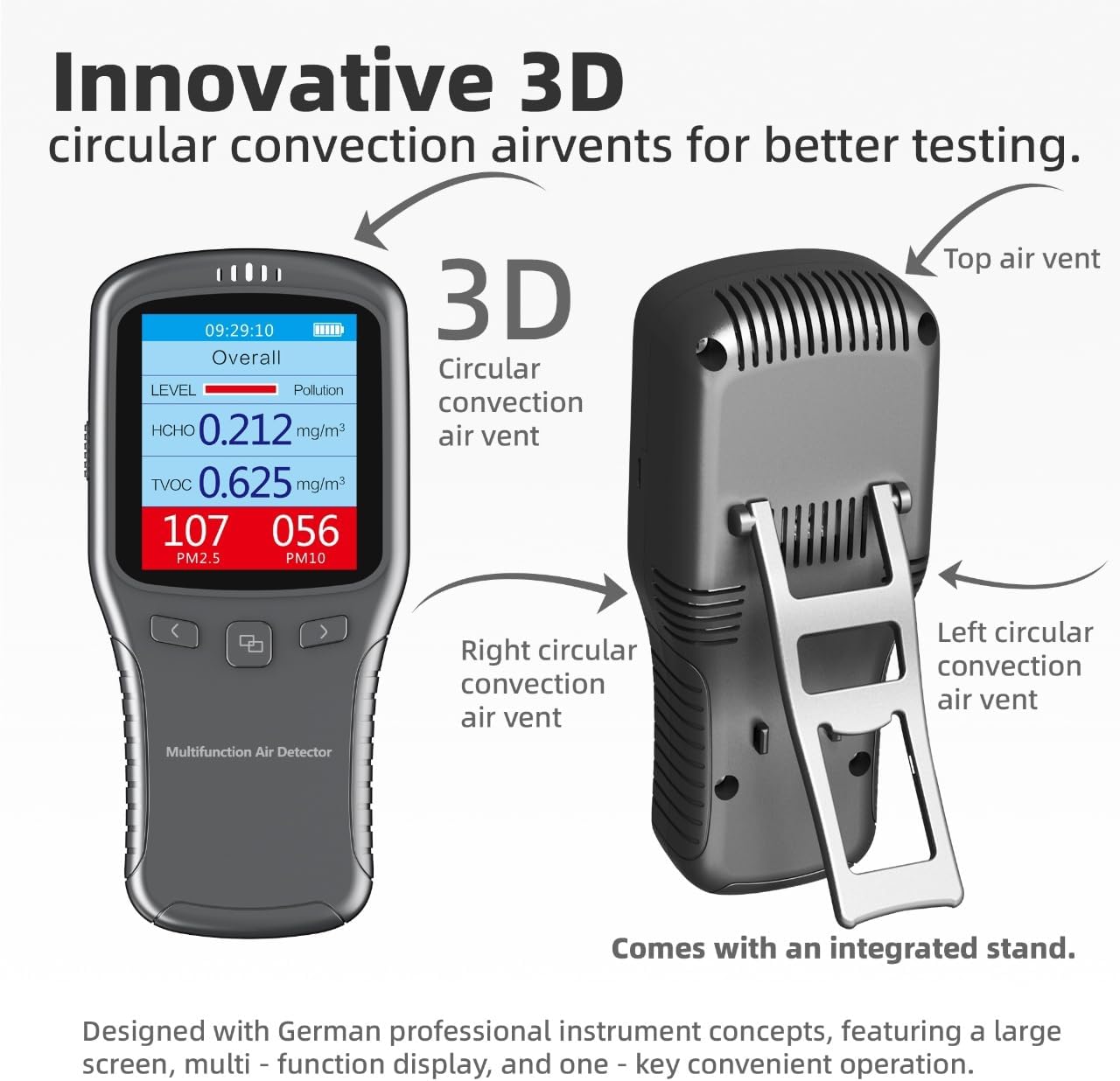 Air Quality Tester, 8 in 1 Air Quality Monitor Indoor,Formaldehyde Detector, voc Meter, Detect Indoor HCHO,TVOC,AQI,PM2.5,PM10,PM1.0,Temperature and Humidity Tester (Black)