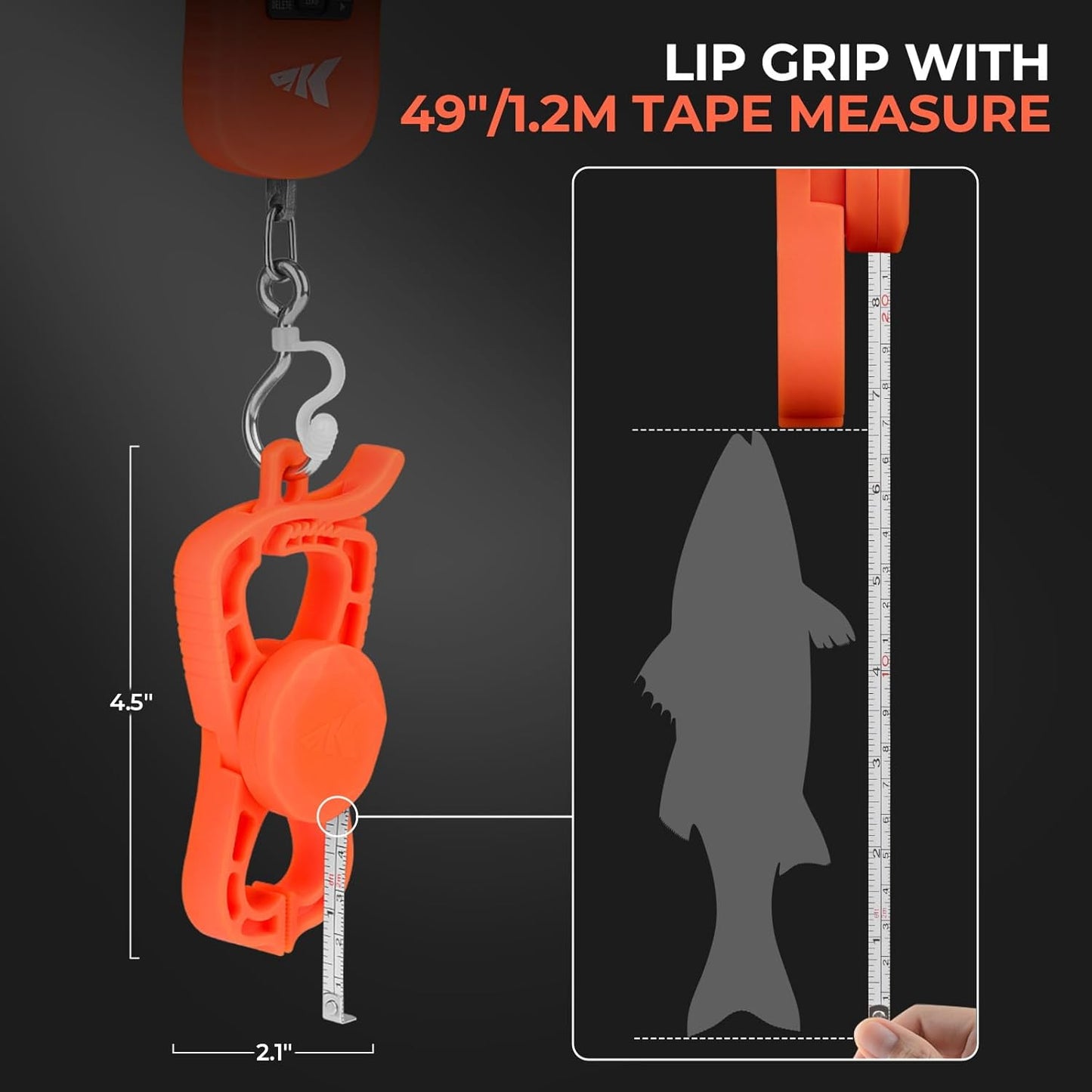 KastKing Fish Scale with Lip Gripper, ToughTide USB Charging Fishing Scale Built-in Measuring Tape, 65lb Capacity, Ultra-Thin Digital Fish Scale, LCD Display, Ergonomic Handle, Black Combo