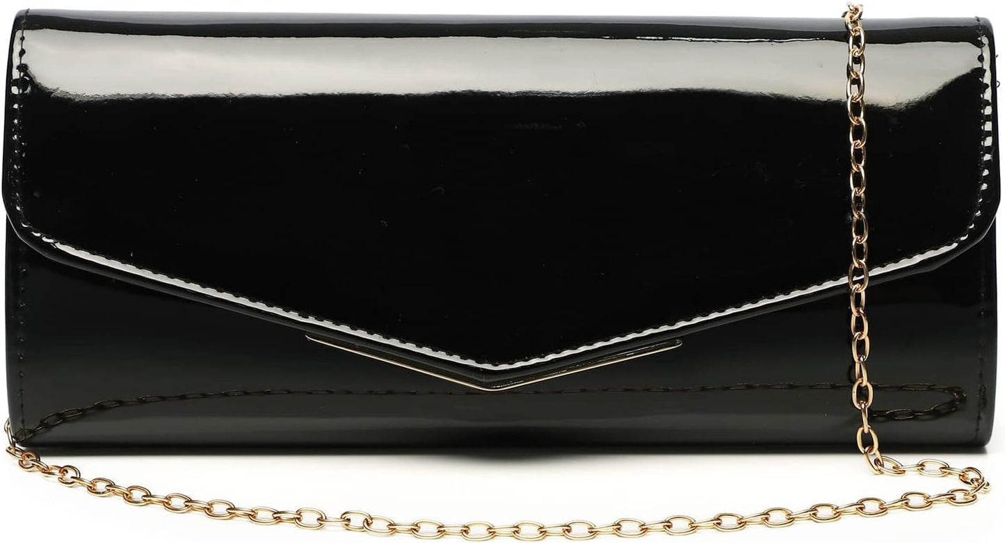 MUDUO Patent Leather Envelope Clutch Purse Shiny Candy Foldover Clutch Evening Bag for Women (7018-Silver)