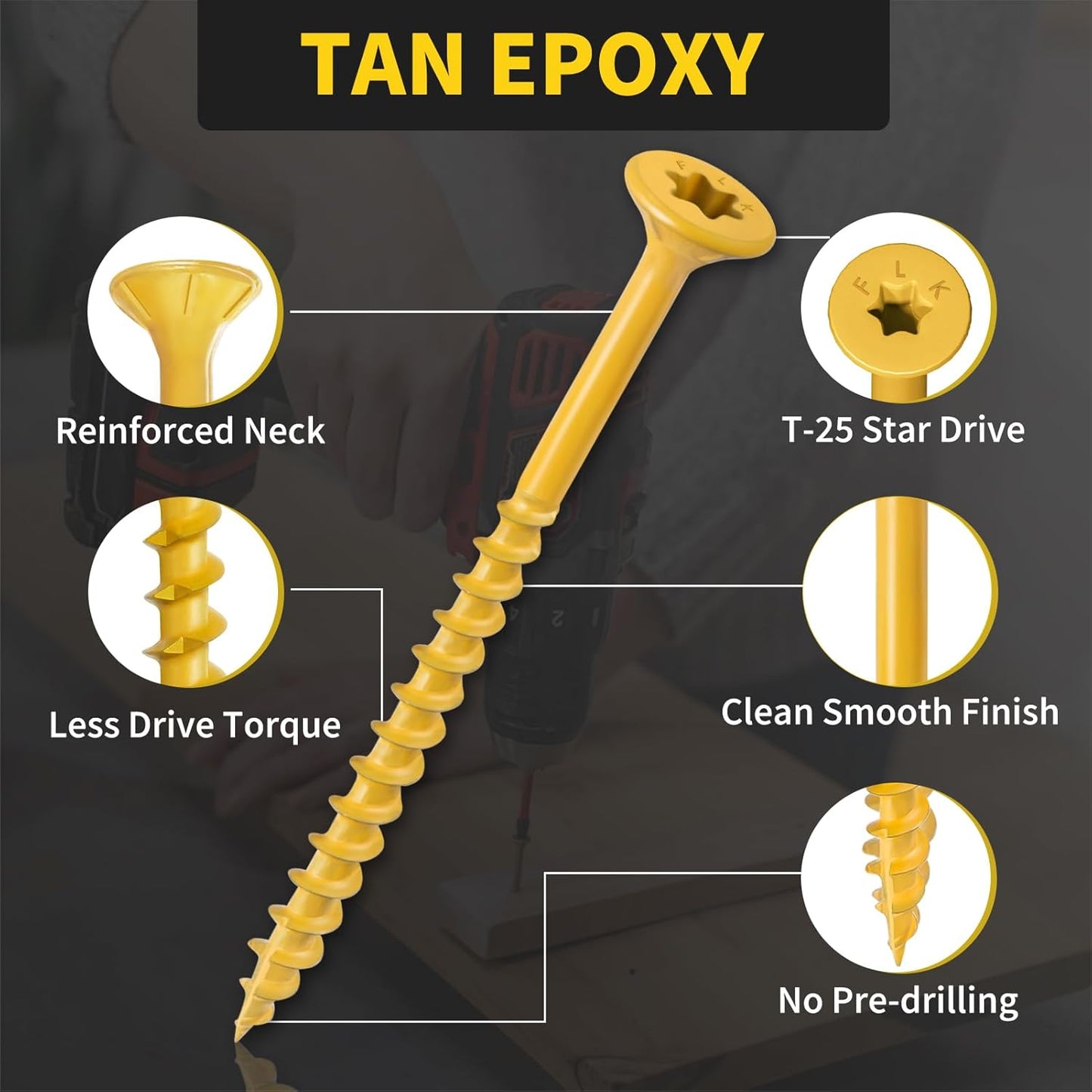 Wood Screws 3 Inch, FIXLINK Deck Screws #10 x 3, 310pcs, Epoxy Coated, T25 Star Bit Above 1500 Hour Salt Spray Coating Outdoor Decking Screws Excellent Rust Resistant for Outdoor Wood Fence