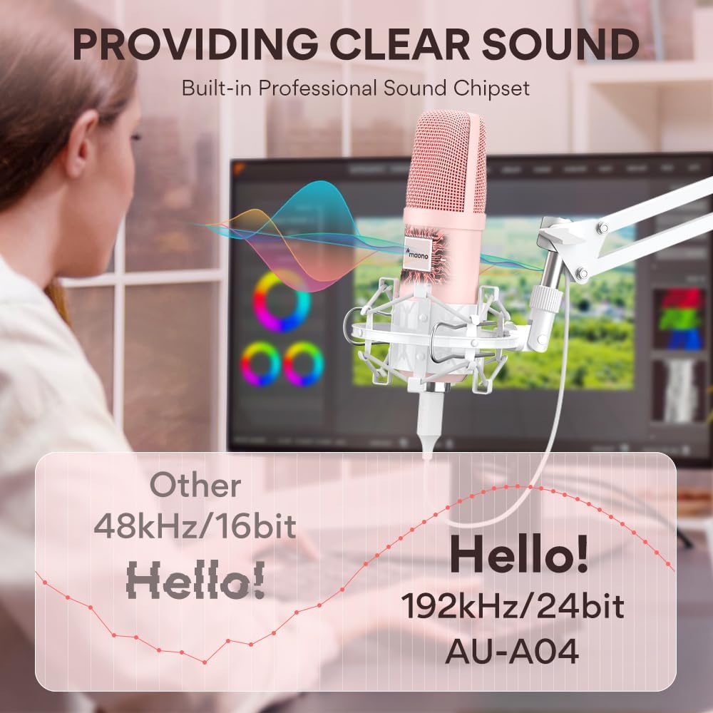 USB Microphone, MAONO 192kHz/24Bit Plug & Play PC Computer Podcast Condenser Cardioid Metal Mic Kit with Professional Sound Chipset for Recording, Gaming, Singing, YouTube (AU-A04)