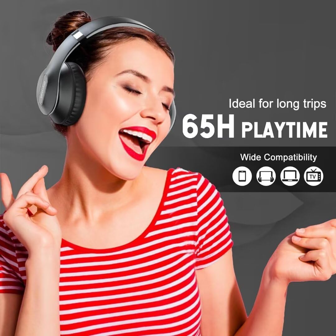 Glynzak Wireless Bluetooth Headphones Over Ear 65H Playtime HiFi Stereo Headset with Microphone and 6EQ Modes Foldable Bluetooth V5.3 Headphones for Desktop Computer Laptop Rose Gold