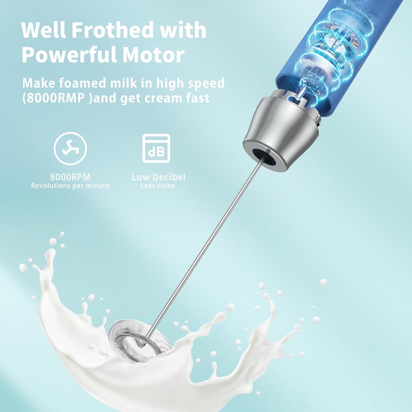 Maestri House Rechargeable Milk Frother, Handheld Electric Foam Maker Waterproof Detachable Stainless Steel Whisk Drink Mixer Foamer with Stand,LunaFro