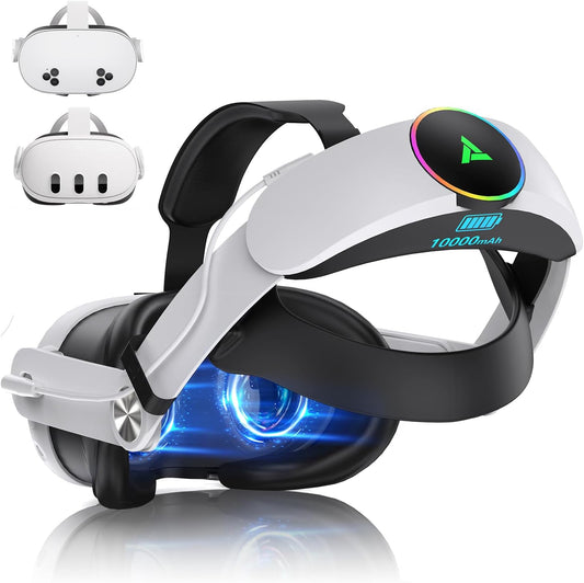 Foscomax RGB VR Headset for Oculus/Meta Quest 3/3S Head Strap with 10000mAh Battery, Rechargeable Elite Strap Extend 4-6H Playtime and Adjustable for VR Headset Compatible with Quest 3/3S Accessories