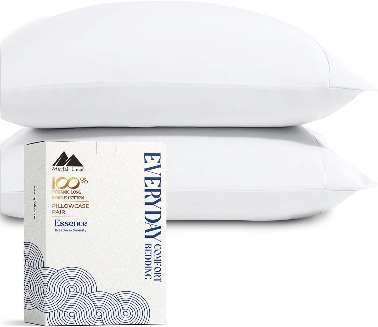 Mayfair Linen 100% Organic Cotton Percale Sheets Full Size - White Cotton Percale Sheets Full, 4 Piece Full Percale Sheet Sets, Soft & Crisp, Cooling Sheets, 16" Deep Pocket Hotel Sheets Full Size