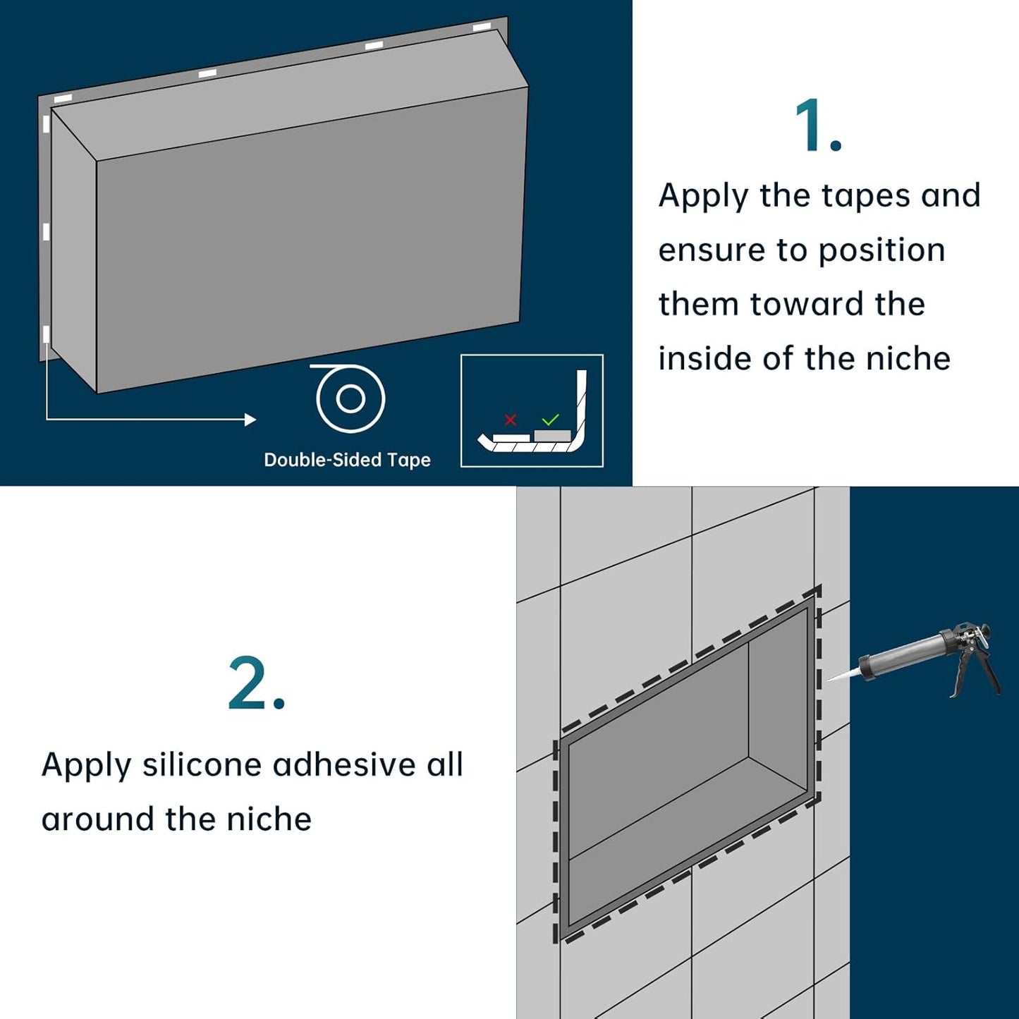 BLYLUND Shower Niche 12" x 24" NO Tile Needed,Matte Black Double Shelf Organizer, Square Corners Wall-Inserted Niche Recessed Shower Shelf Modern Soap Niche for Bathroom