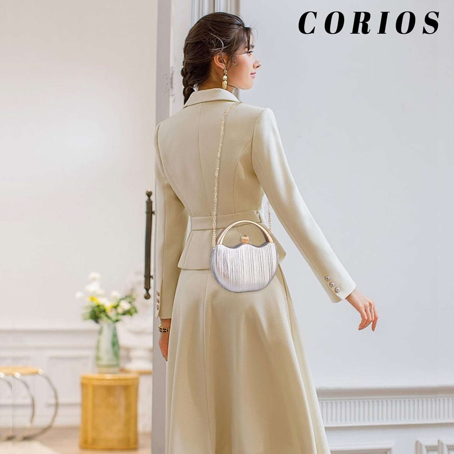 CORIOS Women Clutch Bag Glitter Evening Bag Bridal Wedding Purse Elegant Shoulder Bag