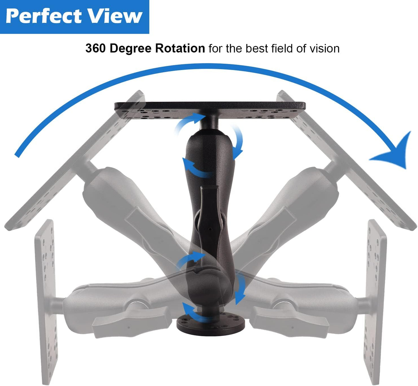 WINDFRD 1.5" Ball Medium Arm Marine Electronic Mount, Fish Finder Mount, Universal Mounting Plate with 1.5 inches / 38mm / C Size Ball Adapters, Compatible with Humminbird, Garmin, Lowrance and More