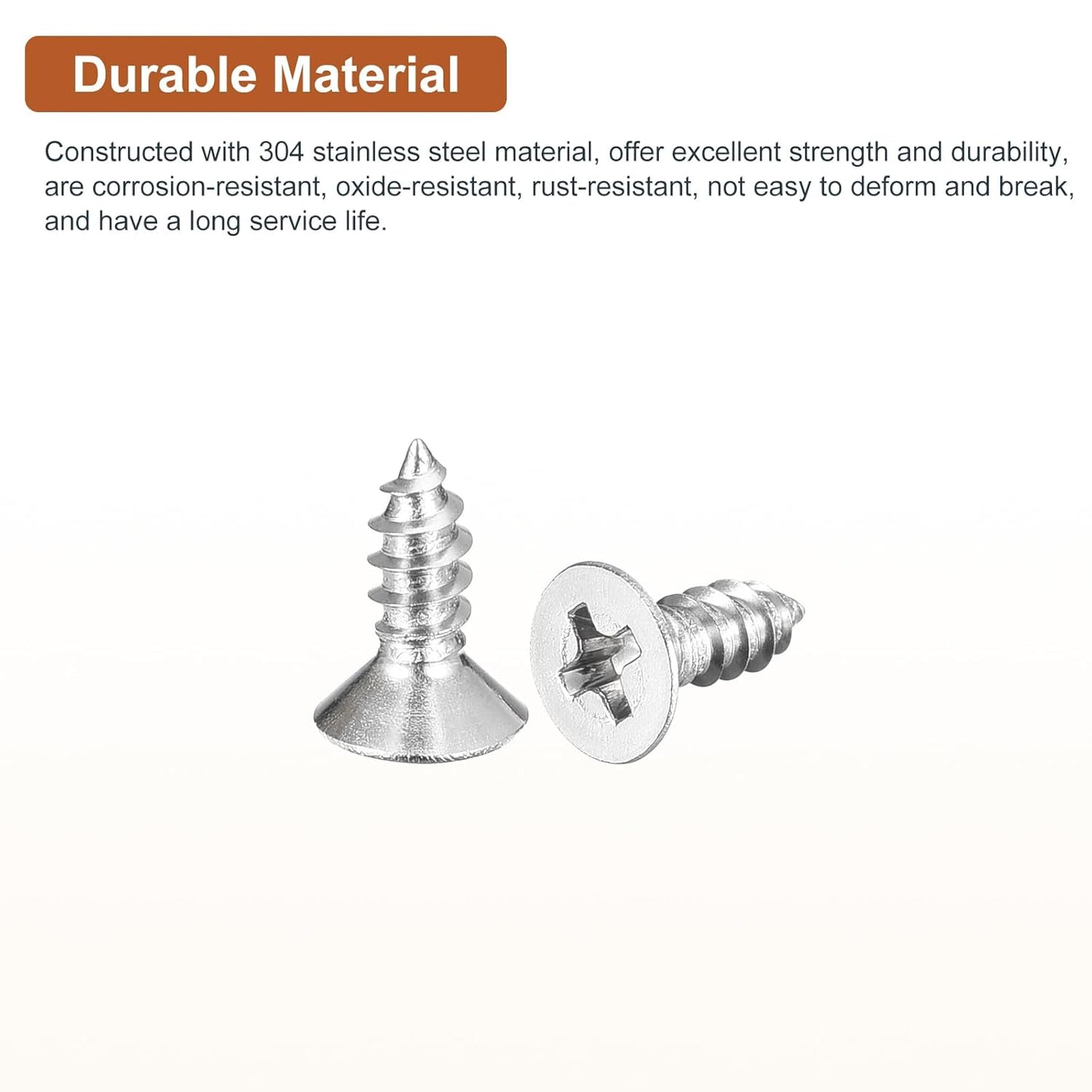DTGN 100Pcs #6x1/2 Flat Head Wood Screws, 304 Stainless Steel Phillips Self Tapping Screws - Good for Woodworking, Furniture - Silver