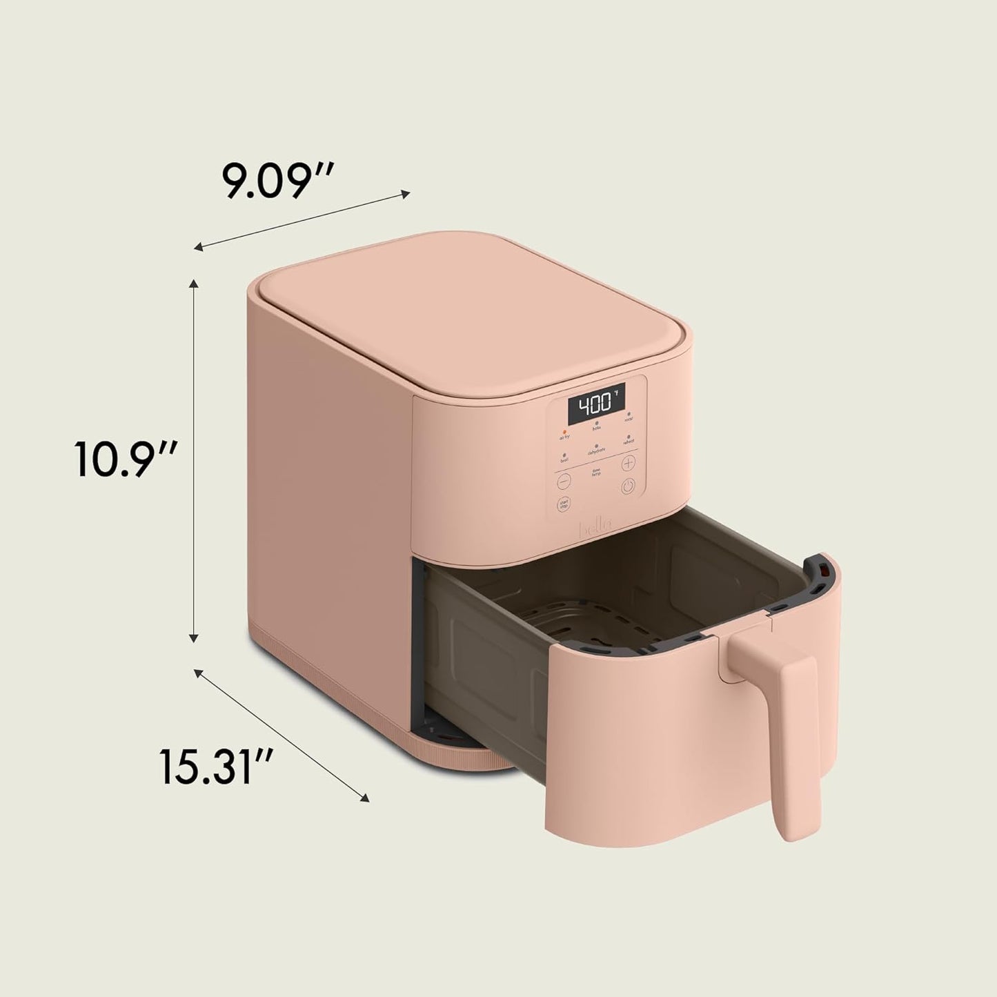 bella 4Qt Slim Air Fryer, Fits-anywhere Kitchenware, EverGood Ceramic Nonstick Coating, Adjustable Temperature, 6 Preset Cooking Options, 60 Min Auto Shutoff w Audible Tone, 3.3lb Capacity, Surf
