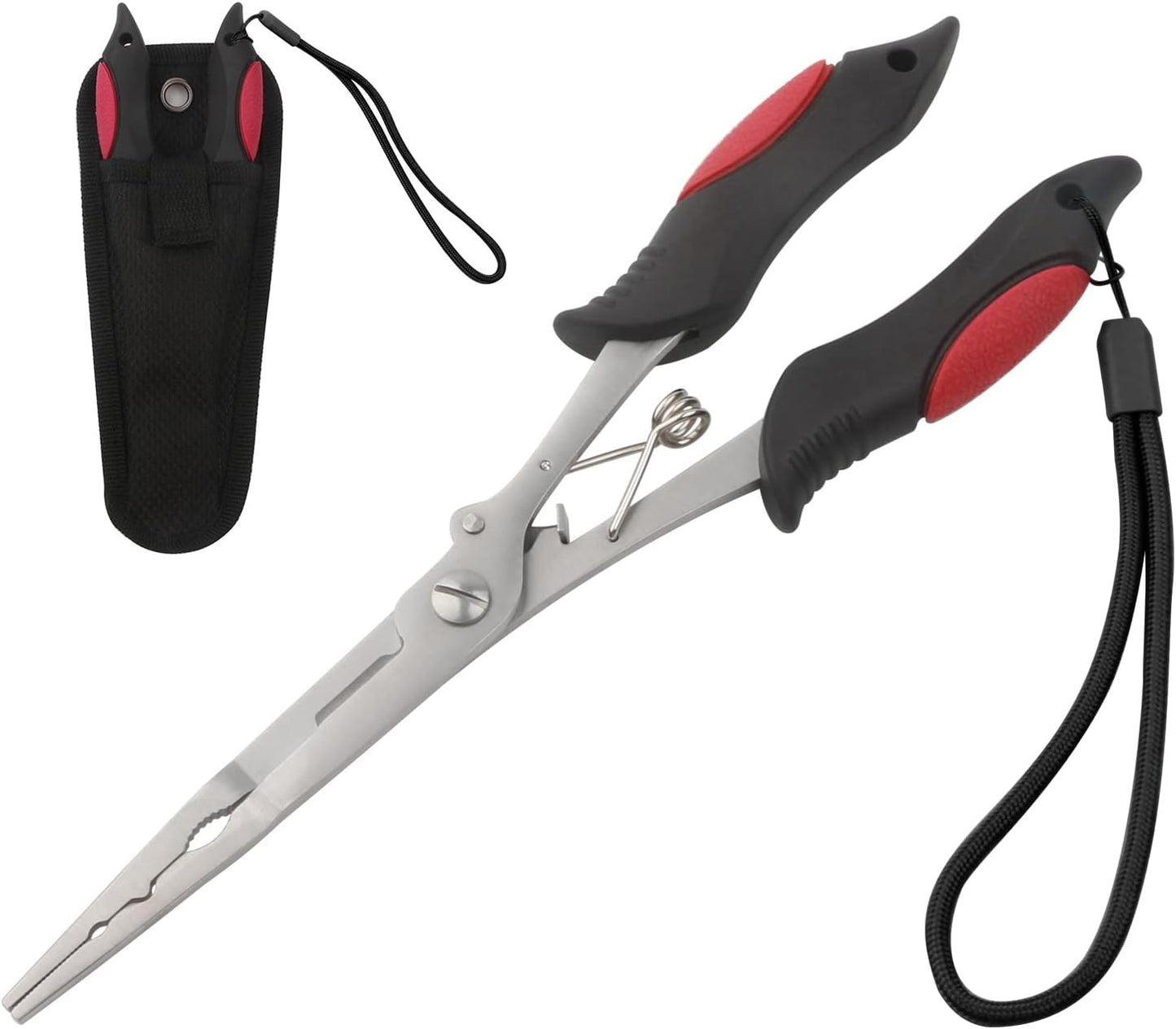 Fishing Pliers Stainless Steel Hook Remover Braid Cutter Rustproof Saltwater Split Ring Pliers Fishing Multi-Tools with Sheath and Lanyard
