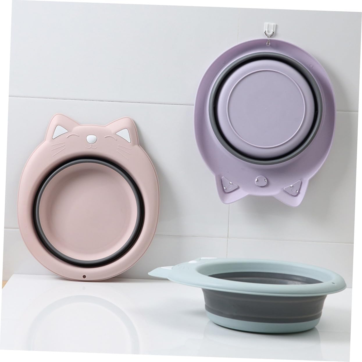 Kisangel Portable Foldable Washbasin Cat Shape Cartoon Design PP Material Space Saving Wash Tub for Bathing