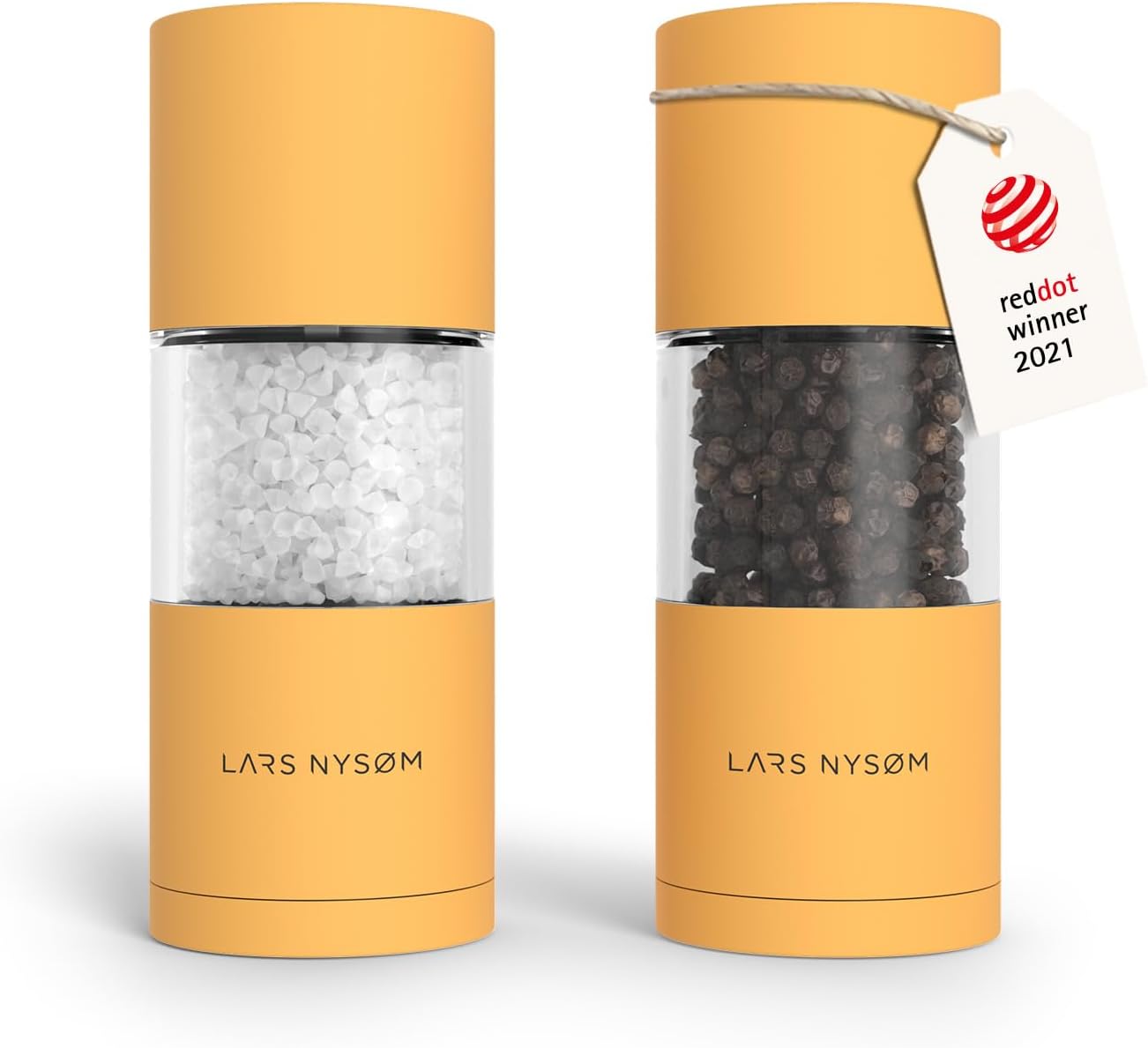 LARS NYSØM Salt and Pepper Grinder Set I Salt and Pepper Mills with Adjustable Ceramic Grinder 2 Pieces I Manual Design Spice Mill Set (Carbon Black)
