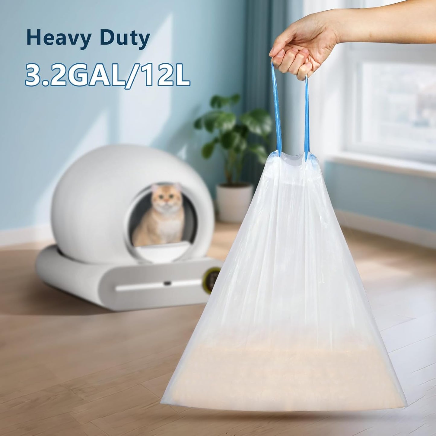 JYNSROU 120 Count Cat Litter Box Liners Bags for MeoWant MW-SC01 / MW-SC02, Extra-Thick Cat Waste Bags for Self-Cleaning Litter Box, Drawstring Self Cleaning Trash Bags -17.7" x 19.68"