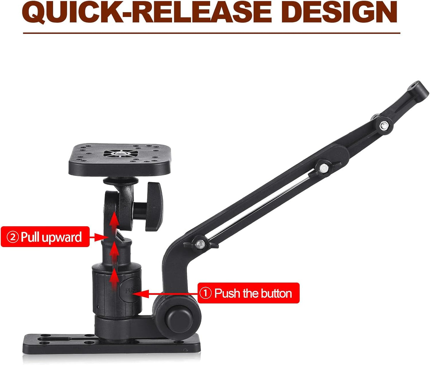HXBER Kayak Fish Finder Mounting Plate Kayak Boat Transducer Mounting Arm with Adjustable Fishing Pole Holder